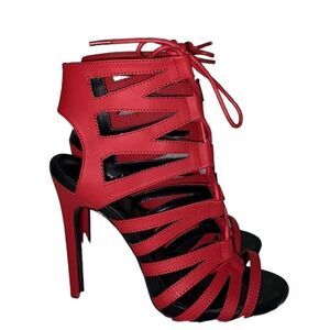 Women's Open Toe Strappy Red Sandals (Size 7)
